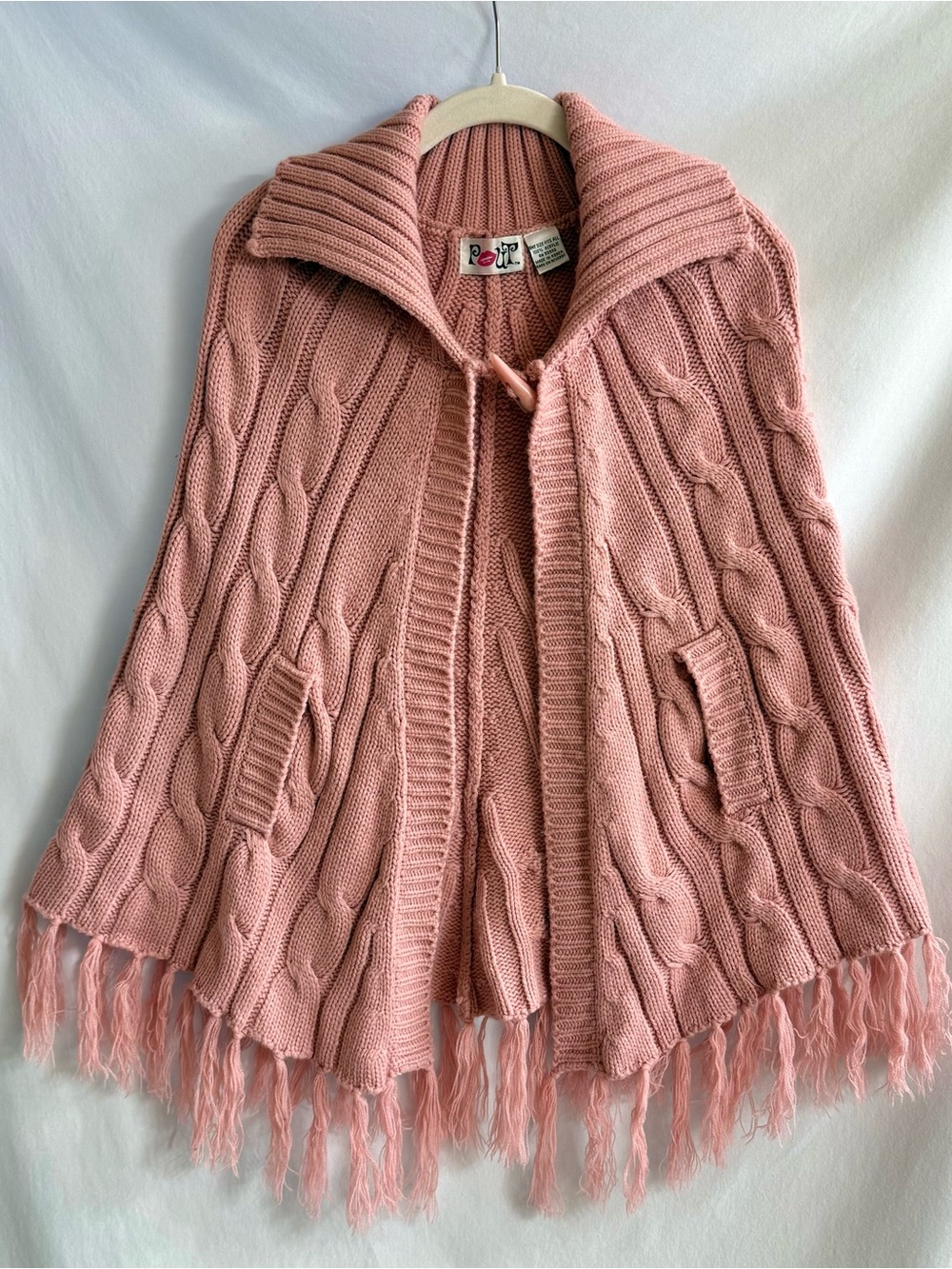 Vintage Pink Cable Knit Poncho Cape